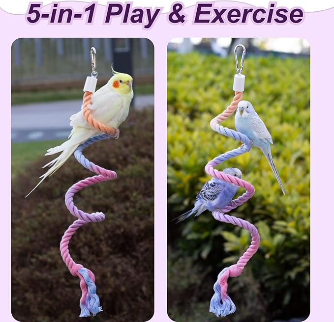 31.5" Bendable Bird Perch Cotton Rope Bird Toy Twistable Ladder Swing Chewable Gym for Parakeets Cockatiels Conures Lovebirds