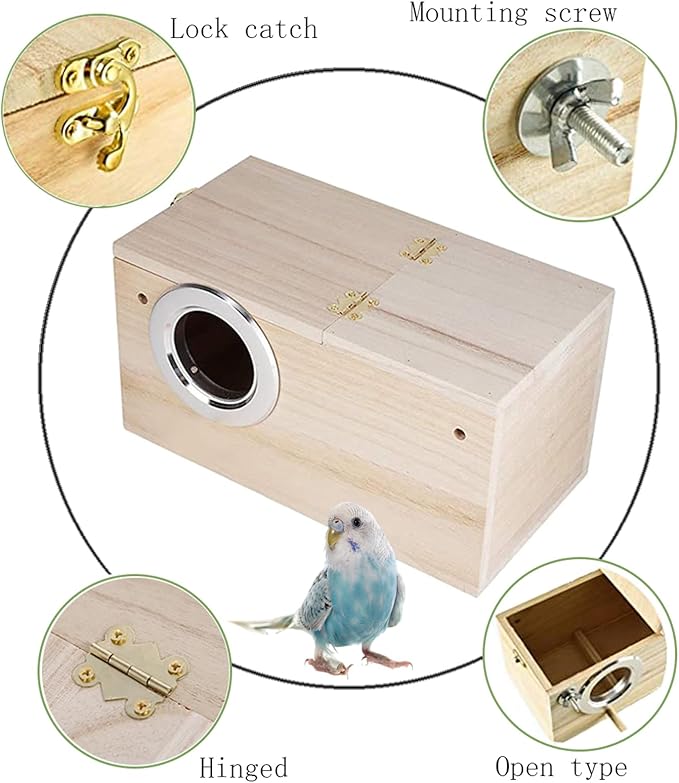 PINVNBY Parakeet Nesting Box Bird House Wood Breeding Box Parrots Mating Box for Lovebirds,Cockatoo,Budgie, Finch,Canary and Medium-Sized Birds(XL)