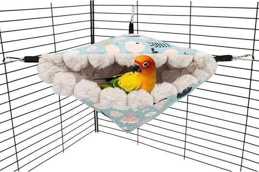 Wontee Bird Nest House Winter Warm Hanging Hammock Bird Bed Snuggle Hut for Parakeets Budgies Caique Conures Cockatiels (Large, Blue)