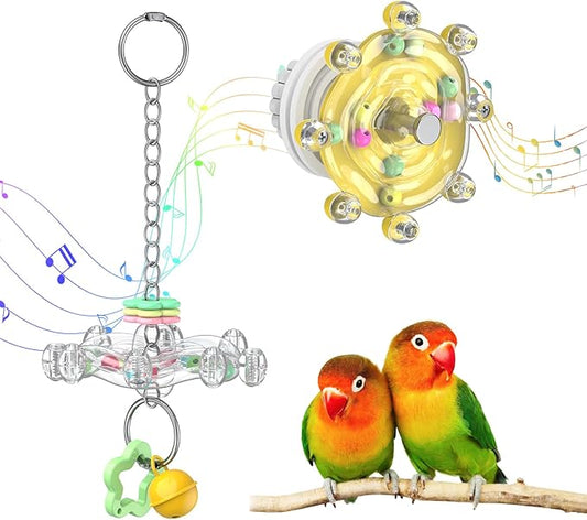 Pawfly 2 Pcs Bird Toys for Parakeets, Colorful Spinning Wheel Chew Toys, Interactive Spinner Rattle Parrot Toys, Cockatiel Toys, Parakeet Toys, Bird Cage Accessories for Entertainment Chewing Exercise