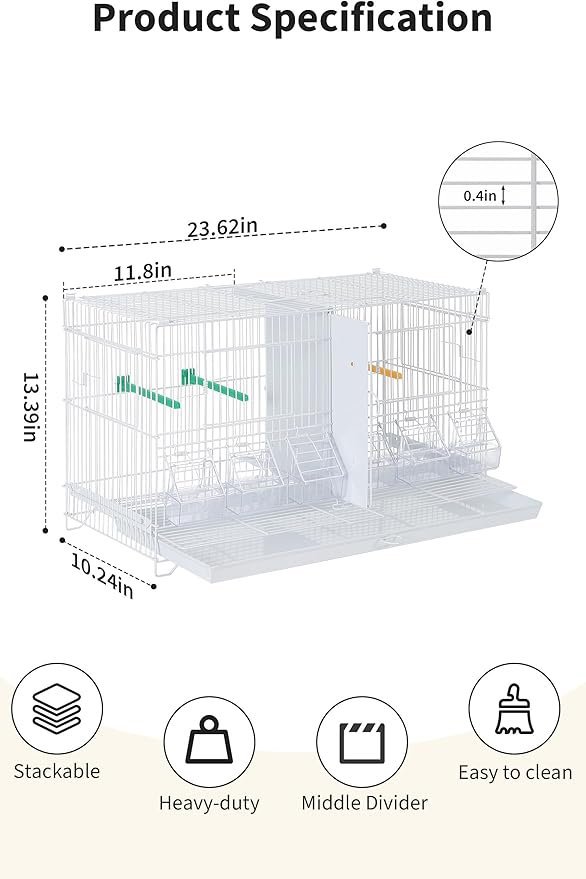 Garvee Bird Cage, 23''L Stackable Breeding Bird Cage, Divided Breeder Cage w/Individual Removeble Tray, Application for Conure,Macaw,Budgie,Cockatiel,Lovebirds,Parakeet