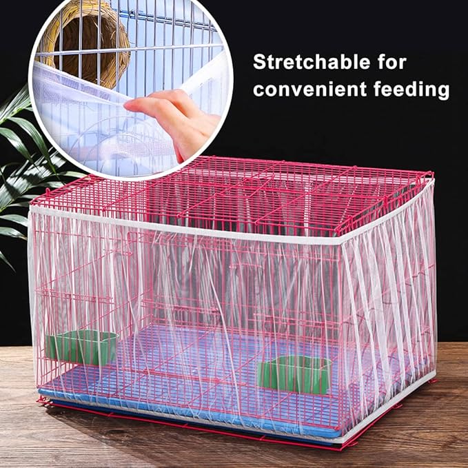 Bird Cage Seed Catcher Skirt, Bird Cage Mesh Net Cover, Parakeet Cage Skirt, Birdcage Cover Seed Catcher for Round Square Cages (White, XL)