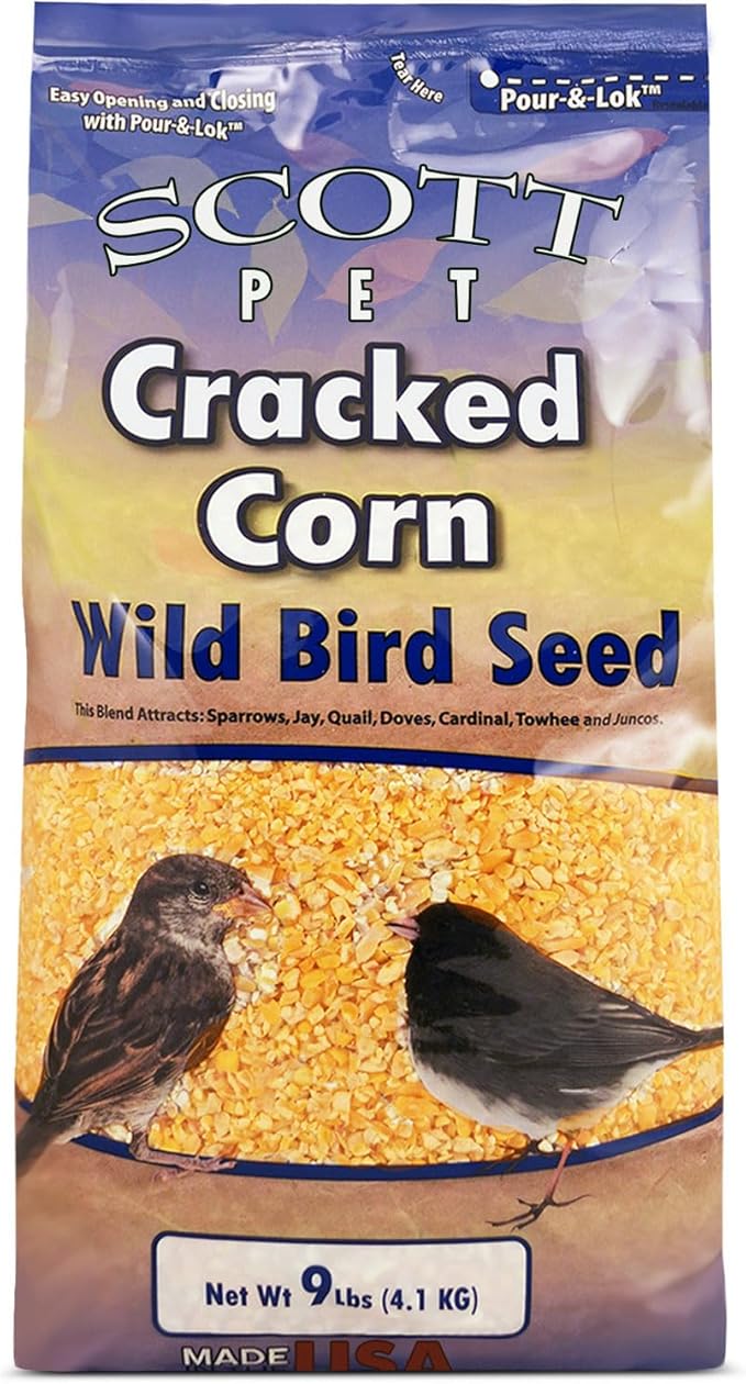 Scott Pet Wild Bird Seed, Cracked Corn, 9 lbs Bag, Feed, Great Source of Protein and Fiber, Food for Outside Wild Birds