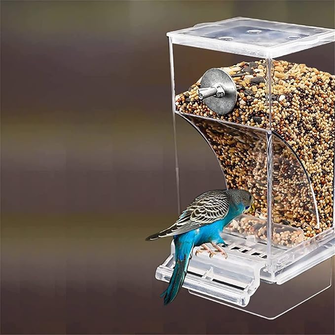 Automatic Bird Feeder,Splash-Proof No Mess Bird Feeder Bird Cage Accessories Acrylic Transparent Seed Bird Food Container for Parakeet Canary Cockatiel Finch,18.5x8.5x7.5CM