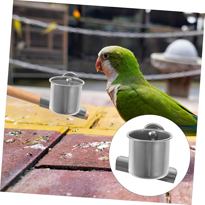 LIOOBO Parrot Feeder Cups with Clamp 4-Pack Stainless Steel Food and Water Bowls for Small Birds Including Parakeets Cockatiels and Lovebirds Cage Feeding