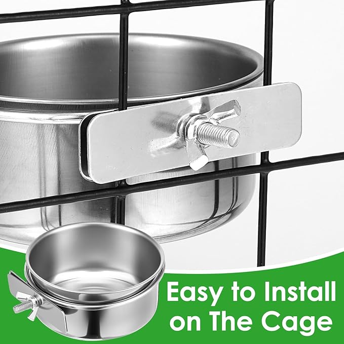 10 Pack Stainless Steel Bird Food Bowls with Clamp Holder, Parrot Feeding Dish Cups for Cage, Rustproof Bird Water Feeders for Cockatiel Conure Budgie Parakeet Macaw Lovebird Small Animals