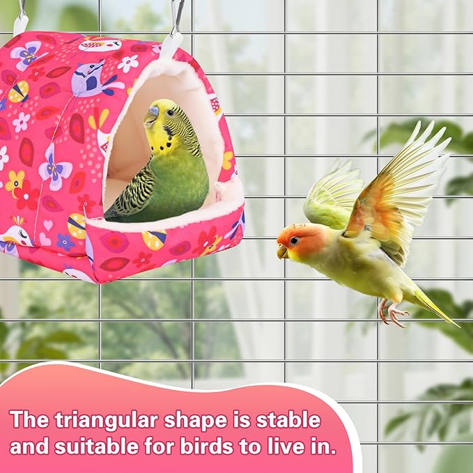 Bird Bed for Cage Warm Winter Nest Hammock with Hanging Hook Cage Accessories for Small Birds Parakeets Cockatiels Love Birds Cockatiels Conures Hamster (Red, M)