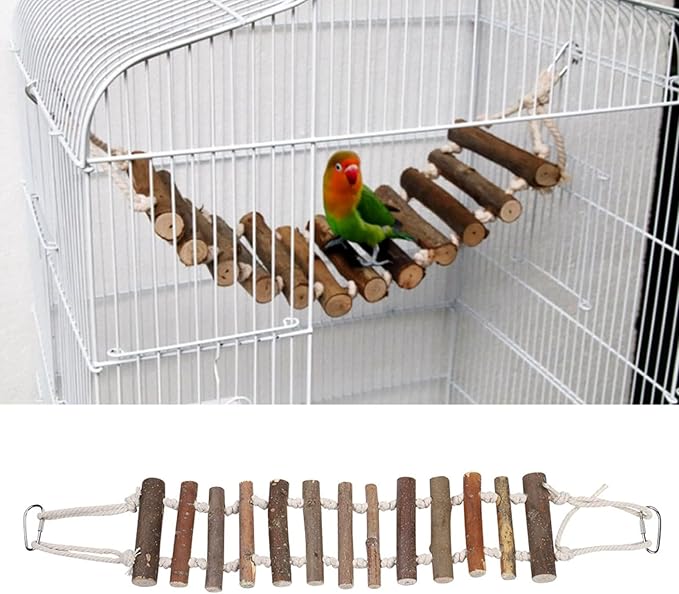 Wooden Bird Hanging Ladder Parrots Rope Wood Ladder Swing Toy Hanging Climbing Bridge Bird Pet Chewing Toys for Lovebirds Parakeets Parrots African Grey Cockatiel