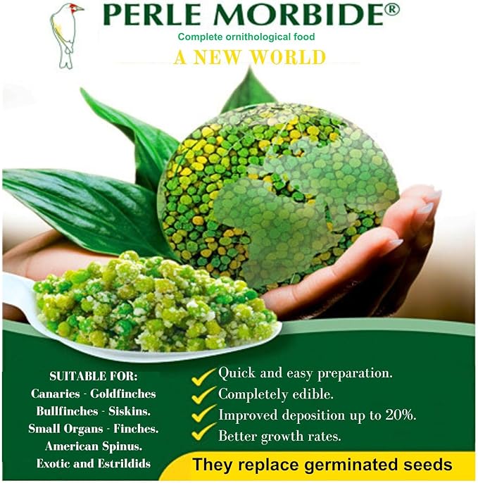 Perle Morbide Yellow Green Soft Bird Food 5Lb – Comida para Pajaritos, Complete Extruded Diet for Canaries, Finches, Parakeets, Goldfinches, Lady Gouldians – Vitamin-Rich & Digestible Formula