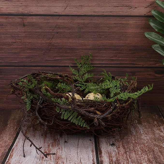 YARNOW Artificial Fake Birds nest Bird Nest with 5 Eggs Rattan Bird Nest Decoration Small Fake Birds Nest Ornament for Home Easter Artificial Bird nest Decor Bird nest Decoration