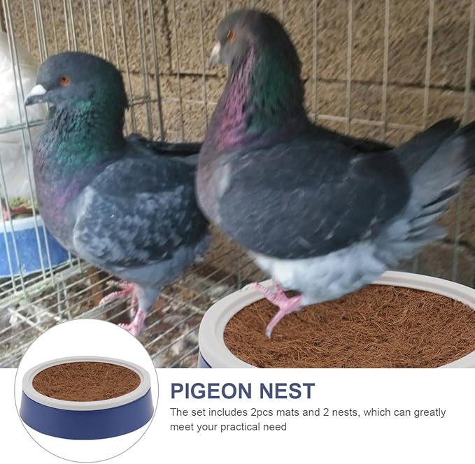 POPETPOP Bird Nest Bowls 4 Pack with Coconut Palm Mat - Plastic Breeding and Hatching Nest for Racing Pigeons Doves Quails Chicken - Bird Bed for Cage Pet Supplies