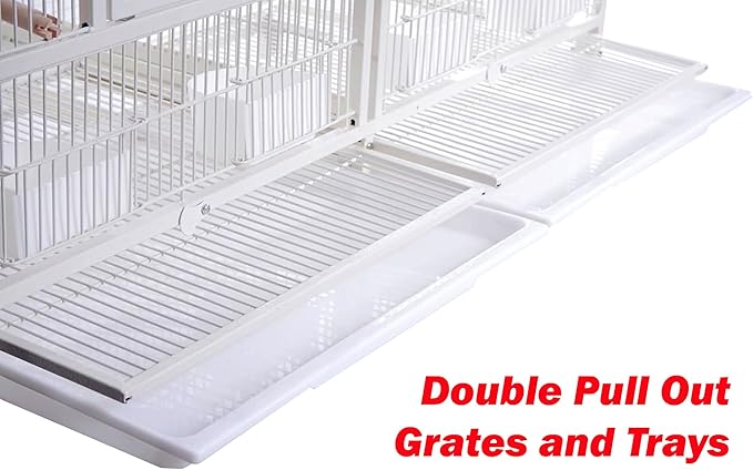 Single/Double/Triple Stackable Center Divided Breeder Breeding Bird Flight Double Rolling Cage for Aviaries Canaries Cockatiels Lovebirds Finches Budgies Small Parrots (White, Triple)