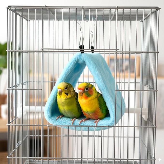AceOrbit 4 Pcs Winter Warm Bird Nest for Cage Plush Birds Hanging Snuggle Cave 6.7" and 9.5" House Shed Hut Parakeet Sleeping Bed Hammock Fluffy Birds Hideaway Tent for Small Parrot(Cute,Diamond)