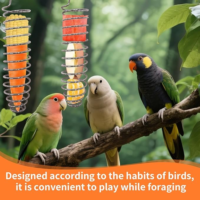 2 Pack Small Bird Millet Spray Holder & Snack Feeder - Hanging Parrot Treat Stand with Cuttlebone & Mineral Block for Beak Exercise, Metal Cage Accessories for Small Parrots & Parakeets Gifts