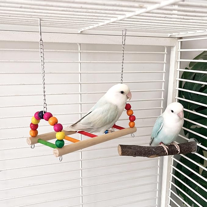 2 Pack Parrot Toys, Parrot Wooden Toys Long Tailed Bird Toys with Pure Natural Corn Sticks and Pure Natural Pine Cones, Fun Bird Cage Accessories