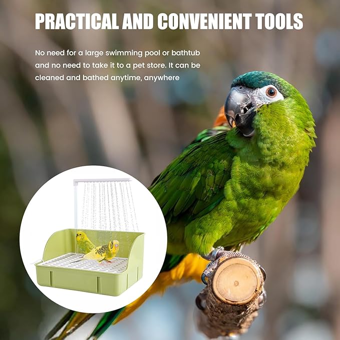 Parrot Bathtub, Large Bird Shower Fountain, Automatic Bird Bath, Parrot Bath Shower, Automatic Bathtub with Circulating Faucet, Indoor Fountain with USB Pump, Green