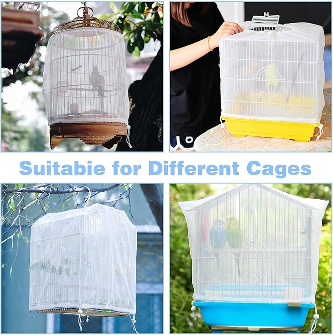 Large Bird Cage Seed Catcher 31 x 118 inches Adjustable Soft Airy Skirt Guard Birdcage Nylon Mesh Net, Birdcage Cover Skirt Seed Guard for Parrot Parakeet Macaw Round Square Cages
