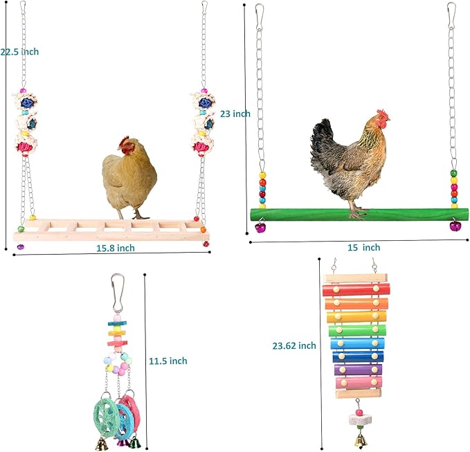 Chicken Toys for Coop 12PCS Set, KAKUNM Chicken Enrichment Toys，Including Xylophone, Swing Set, Mirror Toy, Flexible Ladder, Vegetable String Bag and Hanging Feeder, Coop Accessories for Hens