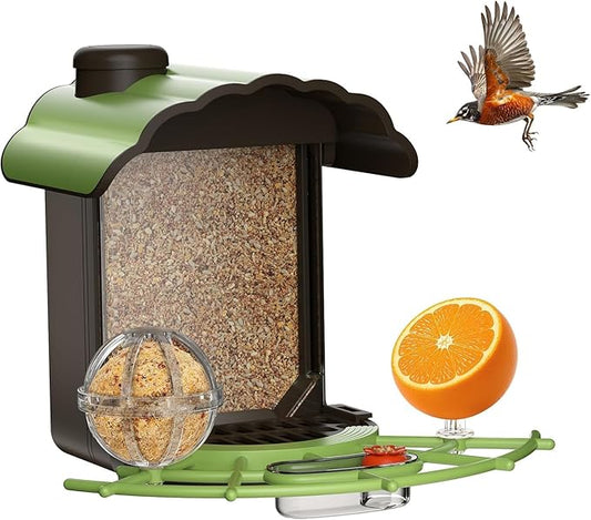 Wild Bird Feeders for Outdoors: 2L Large Capacity Bird Feeder with 4 in 1 Food Tray, Waterproof, Easy Mount, Suitable for Finch, Cardinal, Safflower and Other Birds, Gift for Birdlovers