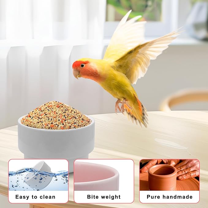 5 Oz Bird Cage Feeder, Detachable Hanging Ceramic Bird Bowls for Cage Prevent Tipping and Movement, Small Animal Bowls for Hamsters, Parrots, Squirrels, Rabbit (White-A)