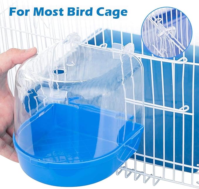 Bird Bath Box Bird Cage Accessory Supplies Bathing Parakeet Caged Bird Bathing Tub with Water Injector for Pet Small Birds Canary Budgies Parrot Parakeet Finch Canary Cockatiel Parrot Lovebird (Blue)