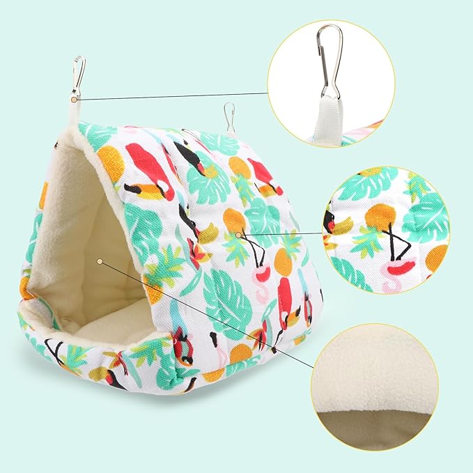 Hypeety Bird Hanging Hammock Nest Parrot Winter Warm Nest House Comfortable Plush Bird Bed for Cage Winter Bird Hideaway Hut for Cockatiels Budgies Parakeets Lovebirds Conures Hamsters (Parrot)