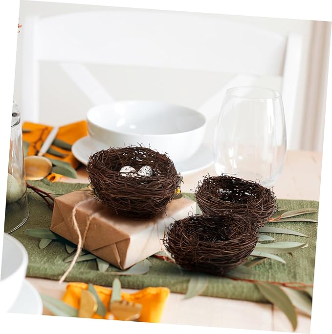 SUPVOX 4pcs Rattan Bird Nest Decorations Faux Birds Nests for Easter Crafts Decor Photography Props Hand Woven Country Style for Parties and Creative Projects
