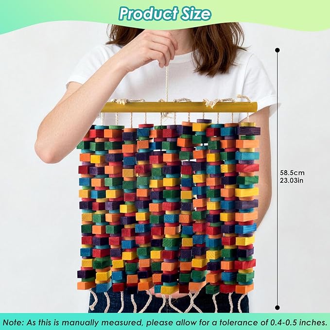 DBNESS 23 Inch Extra Large Bird Toy, 336PCS Colorful Natural Chew Wood Blocks Hanging Parrot Tearing Toys, Birds Cage Accessories for Macaws, Amazon Parrots, African Grey, Cockatoos