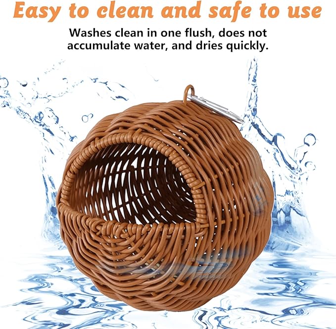 BNOSDM Rattan Bird Nest Parrot Nesting House Parakeet Hanging Swing Soft Lovebird Warm Bed Sleeping for Parrots Bird Cage Accessories for Cockatiels Budgerigars Finches Canaries (G-Hole Style)