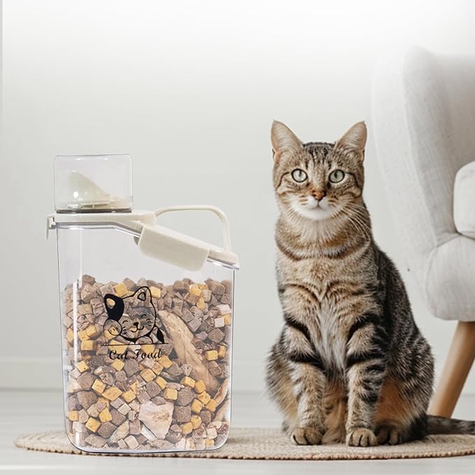 Pet Food Storage Container with Measuring Cup and Pour Spout - Airtight, Leakproof, Portable Pet Food Dispenser for Travel - 2.8L