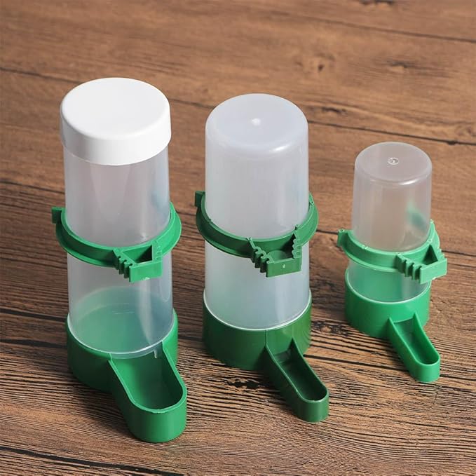 Automatic Water Drinker and Food Dispenser - Hanging Bird Feeder With Clip for Parrots Cages (M-Drinker)