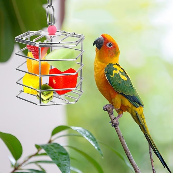 Bird Stainless Steel Foraging Feeder Parrot Hanging Feeding Box for Macaw African Grey Cockatoo Cockatiel Amazon Cage (Foraging Feeder)