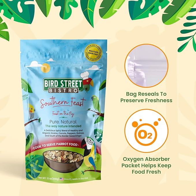Bird Street Bistro Cockatiel Food Sample 3 Pack - Cooks in 3-15 min w/Natural Whole Grains - Healthy Non-GMO Fruits, Dried Vegetables, Health Orientated Spices