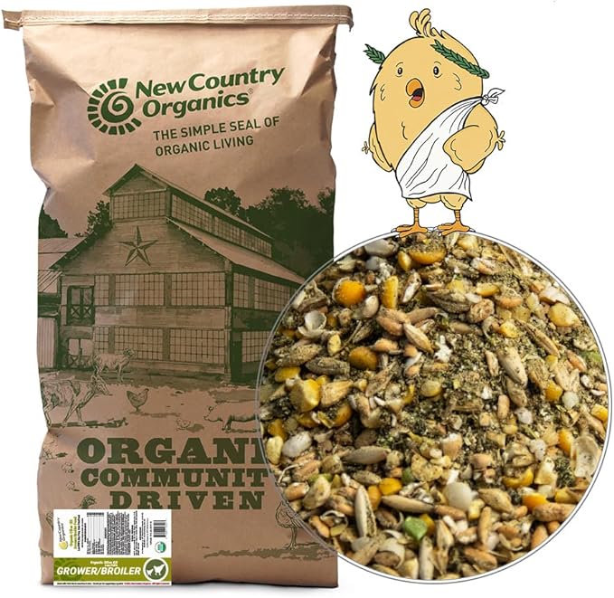 New Country Organics | Olive Oil Grower/Broiler Feed for Growing Pullets and Cockerels | Corn-Free and Soy-Free | 19% Protein | Certified Organic and Non-GMO |40 lbs