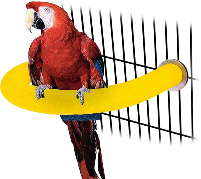 Rypet U Shape Parrot Perch Stand Toy for Paw Grinding Clean Stick Exercise, Rough-Surfaced Quartz Bird Perch Standing Cage Accessories for for Small Parakeets Cockatiels Conures Macaws (Yellow L)