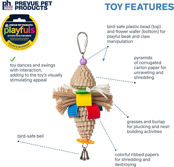 Prevue Pet Products Sound & Movement Mr. Mustache Bird Toy - Accessories for Parakeets, Conures, Cockatiels, Finches, and Small to Medium Birds, Hanging Cage Toy for Preening and Beak Exercise