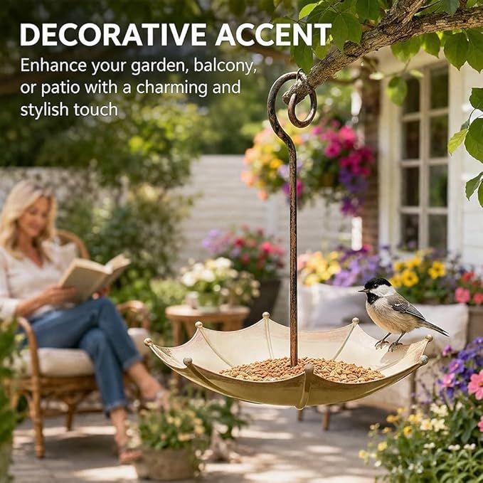 Mini Umbrella Bird Feeder Whimsical Garden Charm Hummingbird Feeders Station for Outdoors Hanging Metal Tray Birds Bath Waterer Shade Cover Garden Gifts for Wild Patio Yard Tree Decor