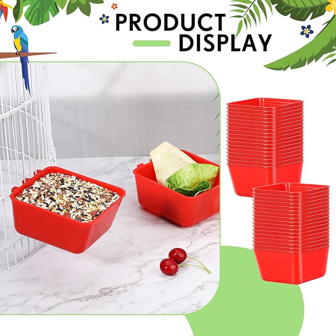 Maxdot 50 Pcs Cage Cups Chicken Feeder Cups 16 oz Hanging Bird Food Water Bowl Bunny Cage Feeding Dish for Pet Parrot Rooster Parakeet Gamefowl Poultry Pigeon(Red)