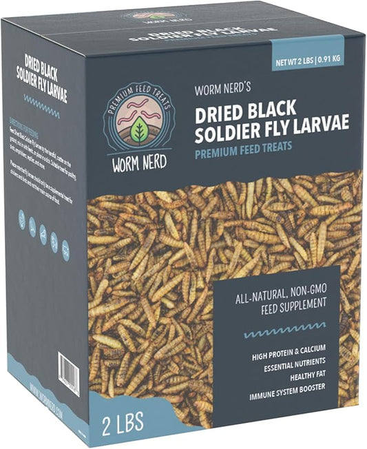 Worm Nerd WN62 2LB Dried Black Soldier Fly Larvae Non-GMO High Protein and Calcium Treat for Chickens, Birds, Reptiles, Amphibians, Fish