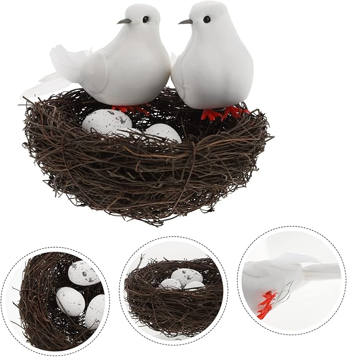 ibasenice Simulated Bird Nest Decoration with Eggs Lightweight Artificial Birds Nest for Garden Outdoor Christmas Festival Ornament 5.07X5.07X1.56 Inches