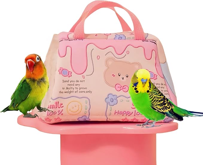 Warm Bird Nest House Plush Birds Hut Bed Hanging Hammock Sleeping Bed Bird Snuggle Cave Hanging Tent for Parrot Parakeet Cockatiel Conure African Grey Macaw-Bear