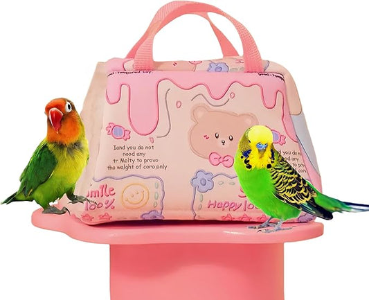 Warm Bird Nest House Plush Birds Hut Bed Hanging Hammock Sleeping Bed Bird Snuggle Cave Hanging Tent for Parrot Parakeet Cockatiel Conure African Grey Macaw-Bear