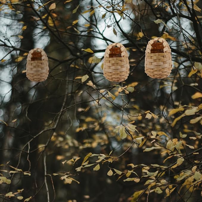 Milisten 6Pcs Handmade Bamboo Bird Nests with Hooks for Outdoor Bird Roosting Houses Winter Shelter and Garden Decoration