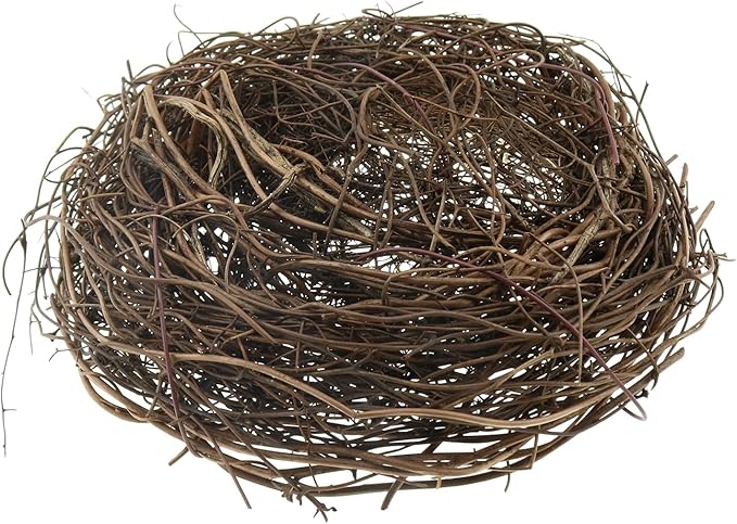 2PCS 4.7 Inch Brown Dry Rattan Handmade Artificial Bird Nest Decoration with Faux Bird Egg Crafts Bird Nest for Crafts Patio Garden Plant Planter