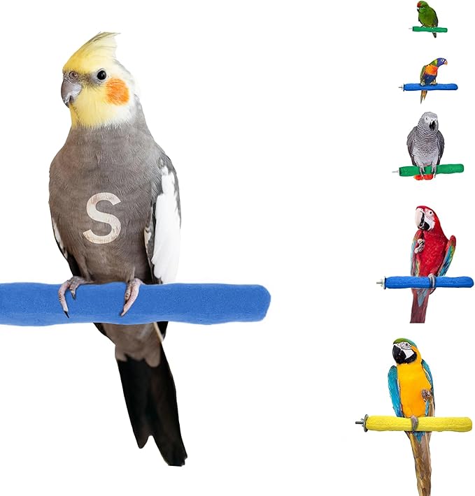 Sweet Feet and Beak Comfort Grip Safety Perch for Bird Cages - Pedicure Perch for Birds to Keep Nails and Beaks in Top Condition - Safe Easy to Install Bird Cage Accessories Small 6.5" - Blue