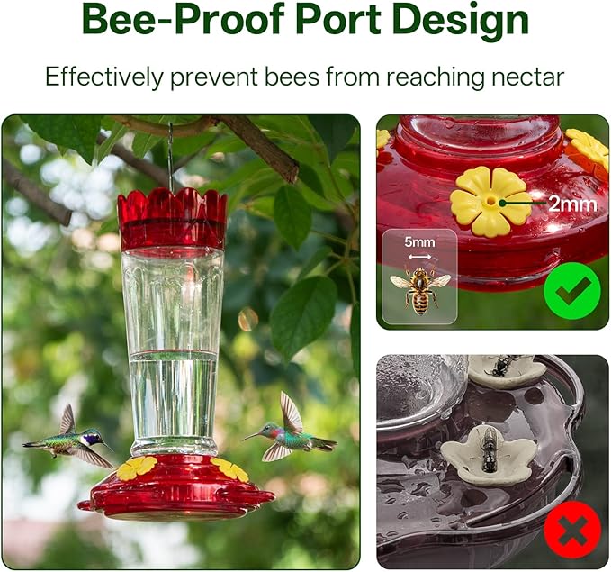 Plastic Hummingbird Feeder, 14 OZ Ant & Bee Proof Hummingbird Feeders for Outdoors Hanging, Leak-Proof Nectar Feeders with 4 Feeding Ports and Perches, Gifts for Mom, Birdlovers
