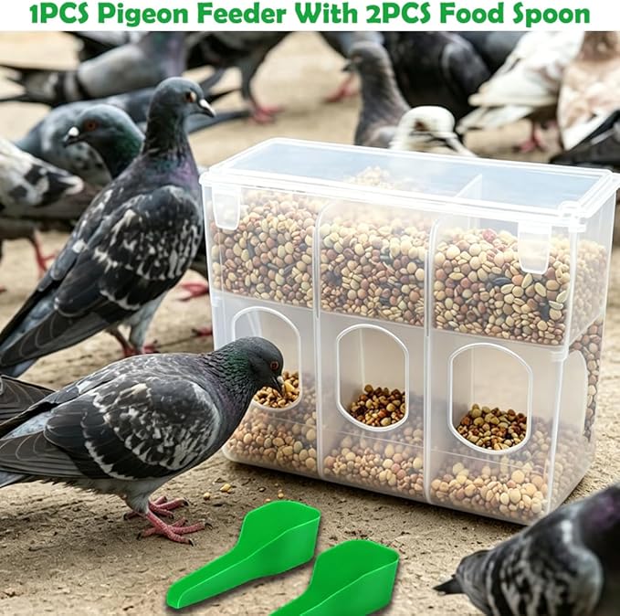 Pigeon Automatic Feeder Plastic Water Dispenser No Mess Hanging Food Feeder for Bird Cage Parakeet Quail Bird Chicken (3 Hole-Hook Design)