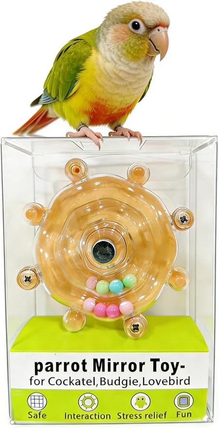 Budgie Toys, Interactive Bird Toys for Parakeet, Cockatiel, Lovebird, Quaker Parrot & Conures, Fun Educational Training Bird Toy (Yellow)