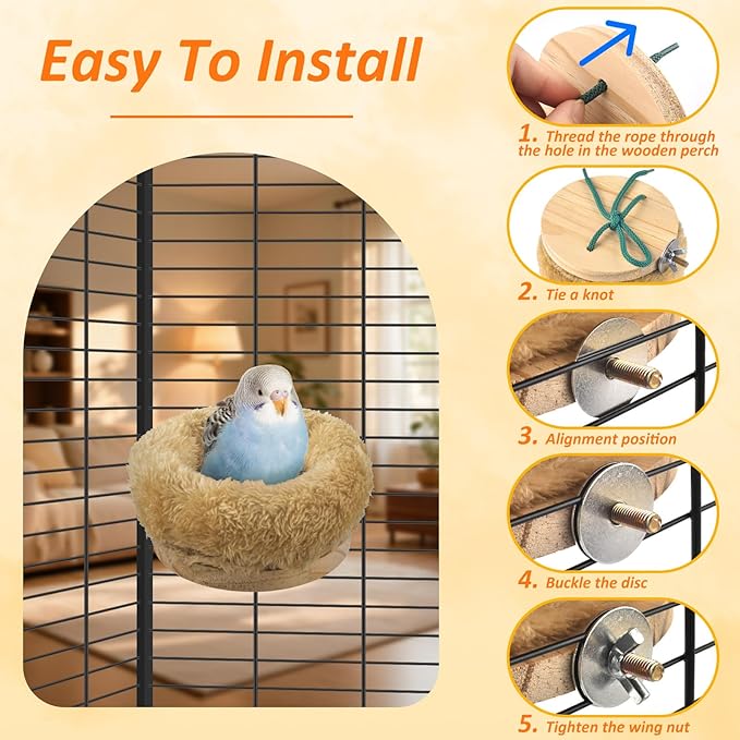 DBNESS Small Bird Nest for Cage, Removable Plush Parrot Hammock Warm Resting Perch Platform for Budgies Cockatiel Conure Parakeet Hamster Washable Breeding Sleeping Lay Eggs Nesting