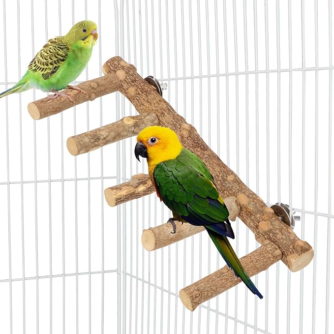 Hypeety Bird Ladder Perch for Cage Natural Wood Bird Bridge Climbing Chewable Toys Parrot Exercise Ladder for Cockatiels Parakeets Small Birds to Play Stand and Climb